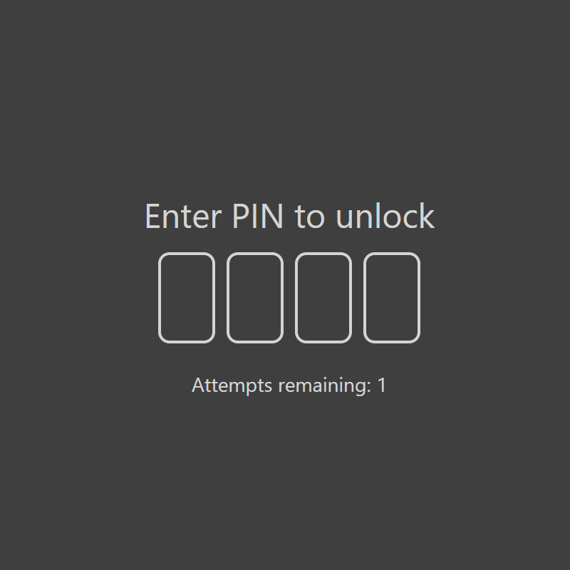 Pin code prevents unwanted access to the running app instance screenshot