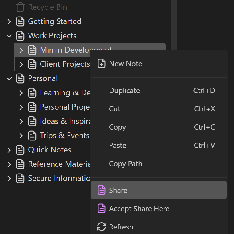Pick any note and share it to start collaborating screenshot