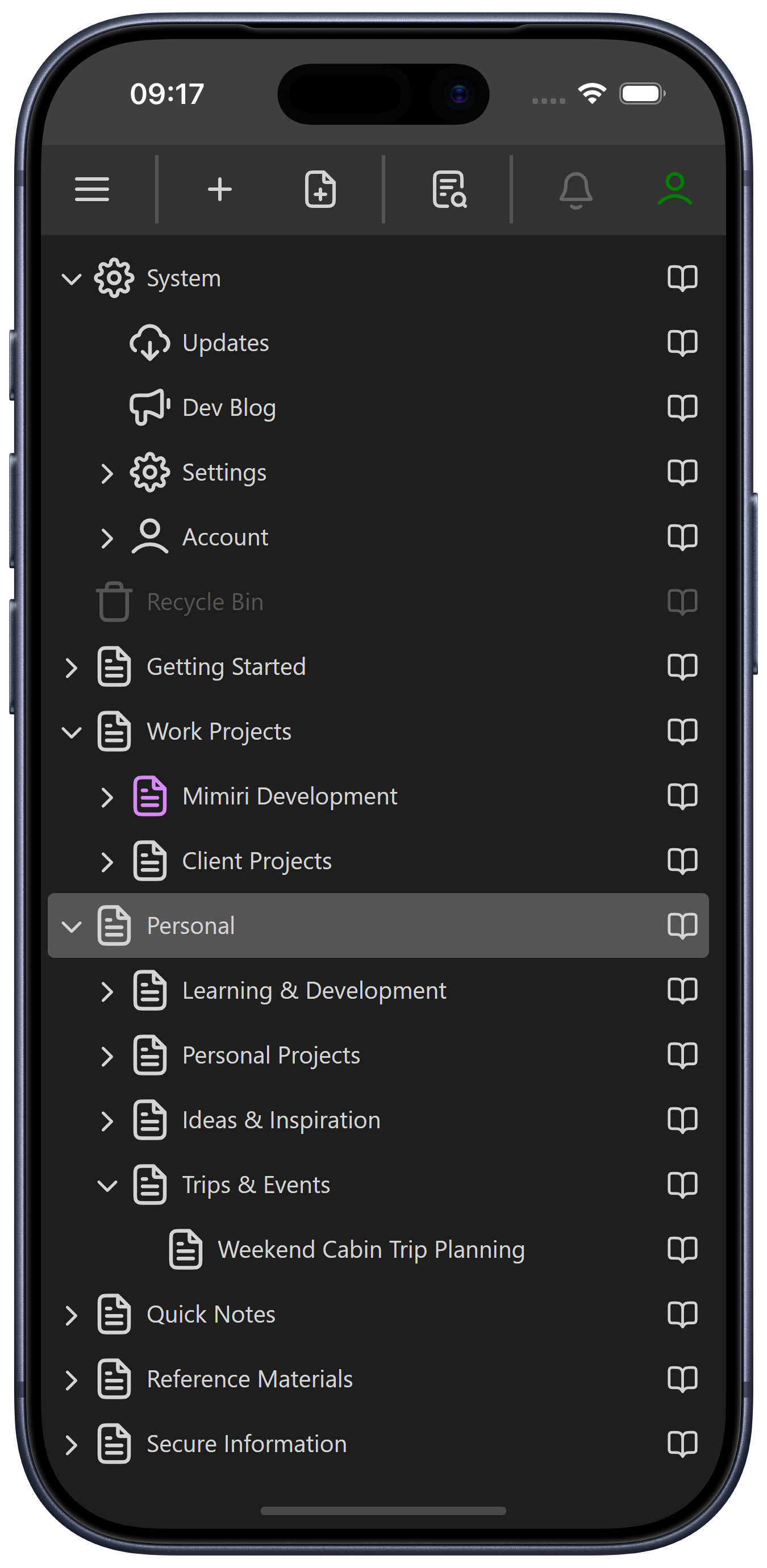 Mimiri Notes on iOS screenshot